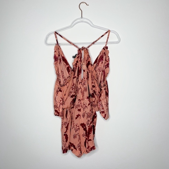Topshop Pink Floral Playsuit Romper Ruffle Trim - Picture 3 of 7